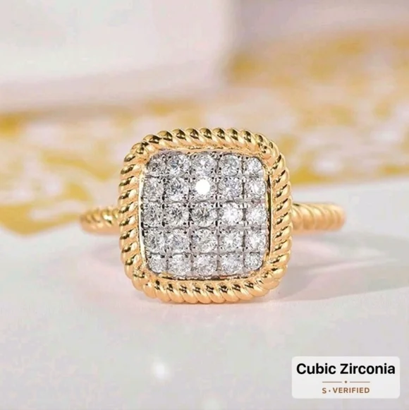 Huitan Gold and Silver Women's Ring with Cubic Zirconia Square Shape - Picture 3 of 11